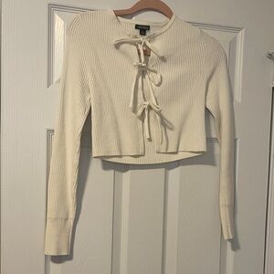 Wild Fable Cream Ribbed Tie-Front Sweater